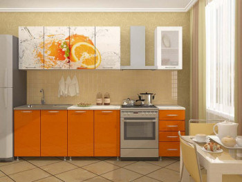 Кухонный гарнитур 1,8м Апельсин (Белый/Оранжевый металлик/Фотопечать апельсин) в Черновке - chernovka.mebel54.com | фото